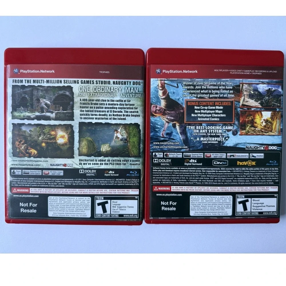 Uncharted Dual Pack 1‎ & 2 - Sony PlayStation 3 - CIB Slipcover & Both Manuals
